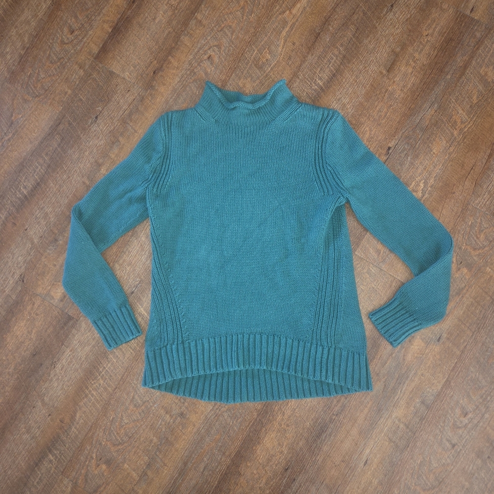J Crew Green 1988 Roll Neck Cotton Sweater Sz M Womens Preppy Fisherman Knit